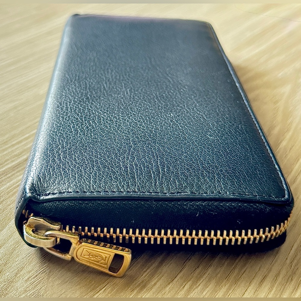 SAINT LAURENT YSL Cassandra Leather Logo Embossed Long Wallet-Black - Picture 2 of 13
